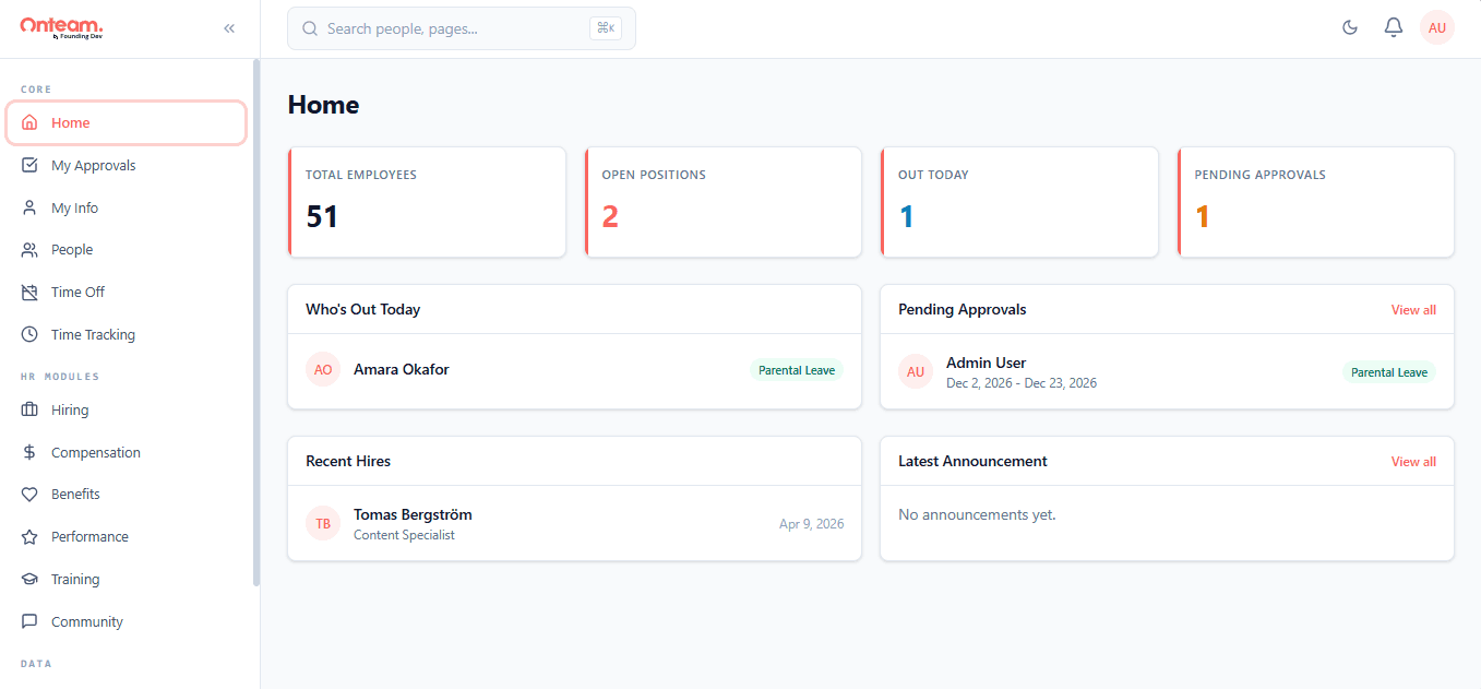 Onteam HR Dashboard