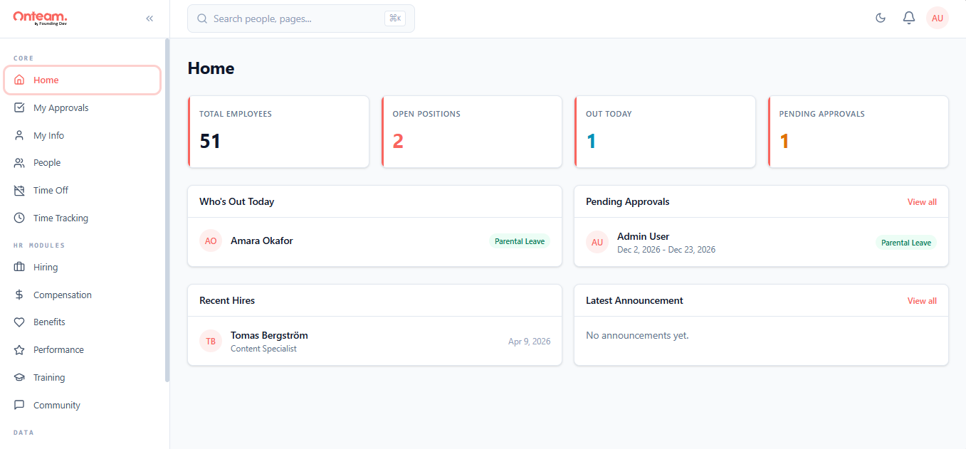 Onteam HR Dashboard